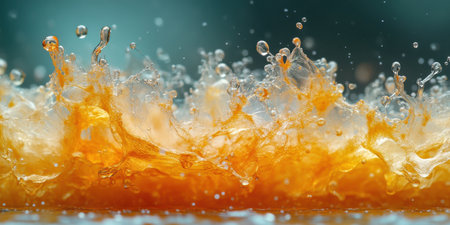 Amber Liquid Splash Dynamic Energy Abstract Background Orange ice art flow wave cool cold waterの素材