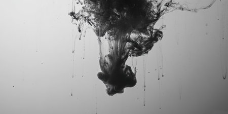Abstract Black Ink Drop in Water Artistic Swirling Design Elegant Monochrome Fluid Backgroundの素材