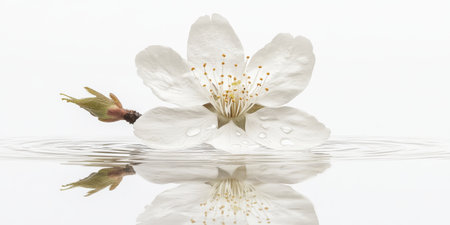 Serene White Flower Blossom Floating on Water Pure Minimalist Nature Photography art spa zen calmの素材