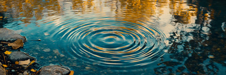 Serene Teal Water Ripples Nature Reflection Golden Autumn Peaceful Background art blue calm moodの素材