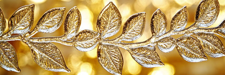 Elegant Golden Leaf Branch Design Luxury Ornament Decorative Background art rich metal shiny imageの素材