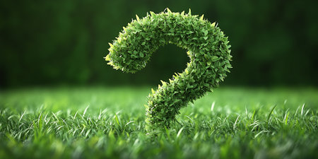 A vibrant green question mark formed by foliage.の素材