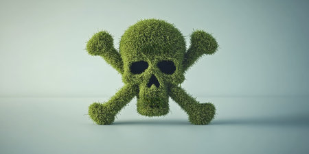 A green, grassy skull and crossbones.の素材