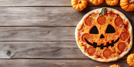 Halloween pizza with pumpkin faceの素材