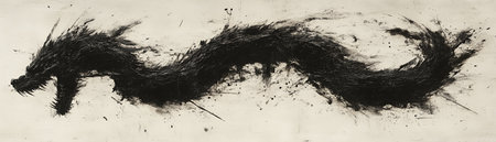 Abstract black and white ink painting of a dragon.の素材