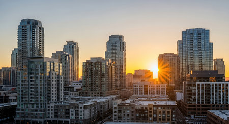 Sunset over the city of Vancouver, British Columbia, Canada.の素材