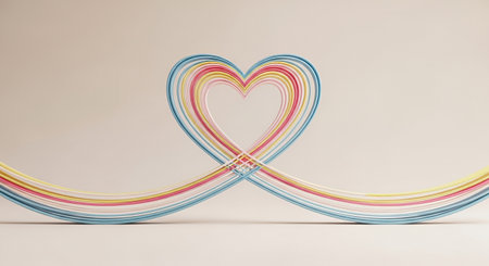Colorful stripes in the shape of a heart on a white backgroundの素材