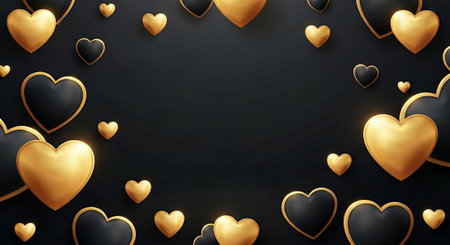 Valentine's day background with gold and black hearts. Vector illustration.の素材