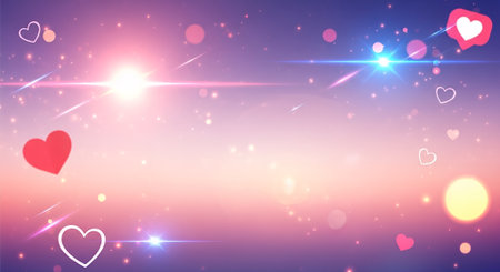 A vibrant, dreamy background featuring glowing hearts and sparkles, perfect for Valentine's Day or romantic-themed designs, evoking a sense of love and magic.の素材