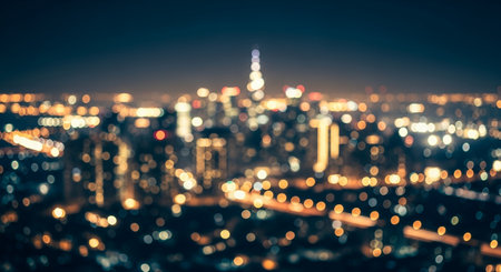 Abstract blurred bokeh city night light background - vintage filter effectの素材