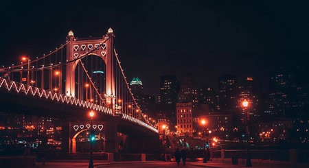 Manhattan Bridge at night, New York City, United States.の素材