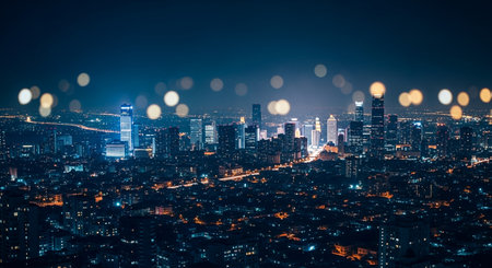 Night view of the city of Beijing, China. The city is illuminated by lanterns.の素材