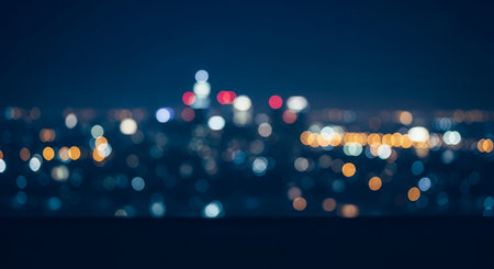 Blurred bokeh of city lights at night for background.の素材
