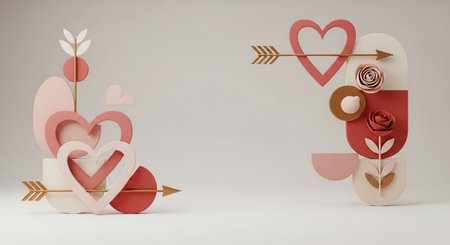 Valentine's Day background with heart and arrow. 3d renderingの素材
