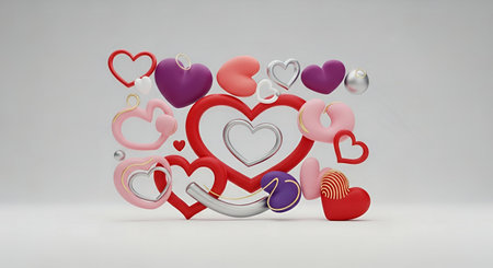 3d illustration of valentine's day background with hearts and magnetの素材