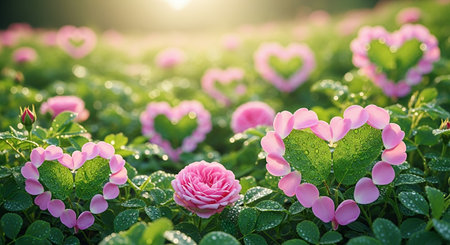 Beautiful pink roses in the garden with morning light. Nature backgroundの素材