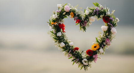 Wedding bouquet in the form of heart on the nature backgroundの素材