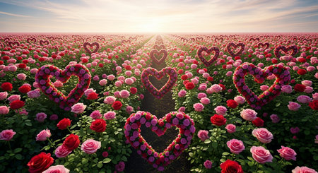 Valentine's day background with heart-shaped flowers. 3d renderの素材