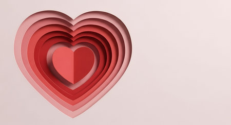 Red paper heart shape on pink background, 3d rendering. Computer digital drawing.の素材