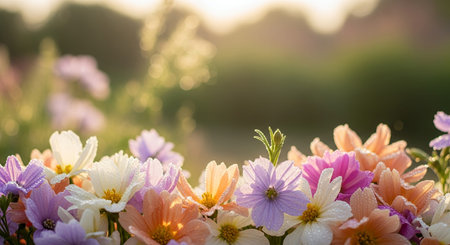 Beautiful flowers in the garden with soft light and bokehの素材