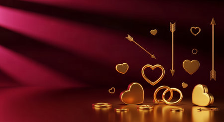Valentine's day background with hearts and arrow. 3d renderingの素材