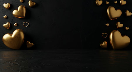 Valentine's Day background with gold hearts. 3D Renderの素材