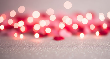 Valentine's day background with red hearts and bokeh lightsの素材