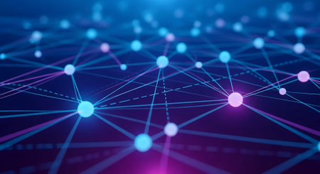 3d rendering of abstract technology background with connecting dots and lines. Network conceptの素材