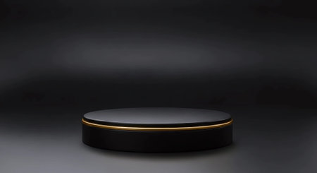 Black round podium on black background. 3d rendering, mock upの素材