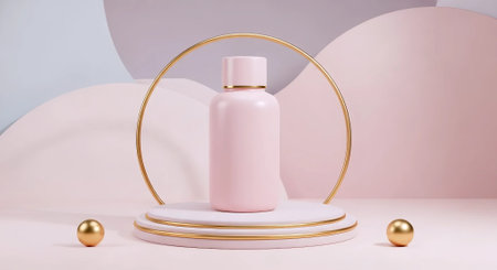 3d render of abstract minimal geometric forms. Glossy podium for cosmetic product presentation.の素材