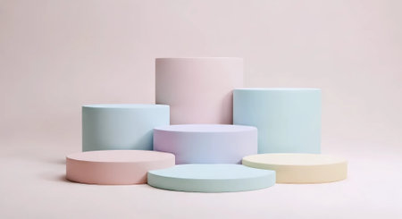 3d render of colorful geometric podiums for product display. Minimal scene.の素材