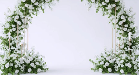 3d rendering of white flowers and green leaves on white background.の素材
