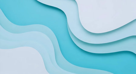 The image showcases a smooth, gradient design featuring flowing abstract wave patterns in various shades of blue, transitioning from light to deep tones. The waves create a sense of movement and fluidity, evoking feelings of calmness and serenity. The seamless integration of the curves gives the composition a modern and minimalist aesthetic, ideal for backgrounds or creative projects.の素材
