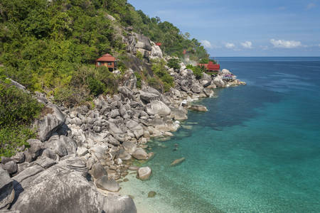 Beautiful tropical island with nice bungalow. Koh Tao island, Kingdom of Thailandのeditorial素材