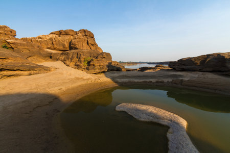 The Grand Canyon of Siam with Mekong river is name Sam Phan Bok (Three thousand holes) at Ubon Ratchathani Thailandの写真素材