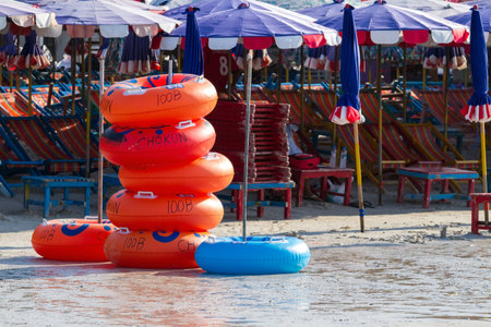 Colored ring on the beach at coral island or Koh Larn ,Pattaya,Thailand