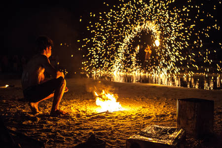 RAYONG, THAILAND - May 13 2014: Firestarters public show at the beach of the Koh Samed, Thailand.のeditorial素材