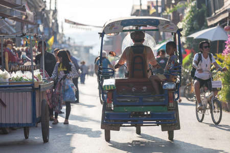 Chaing Khan, Loei, Thailand. - February,02,2014: The classical auto rickshaw is the unique vehicle style of local transportation in any province of Thailand .のeditorial素材