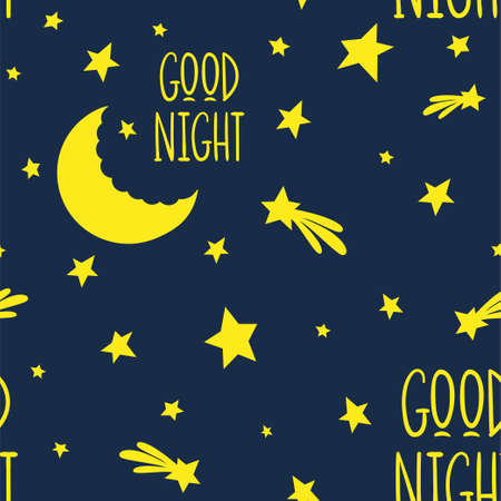 Starry sky. The moon shines around the stars and comets.のイラスト素材
