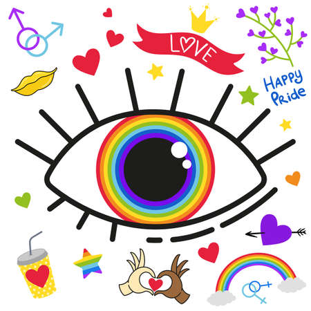 LGBT inscription. Conceptual poster with the inscription LGBT Rainbow. Vector typographic illustration to support the gay community.のイラスト素材