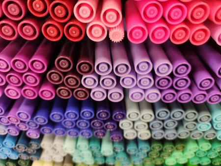 Colored pens. A lot of different colors. Many shades. Office supplies.
