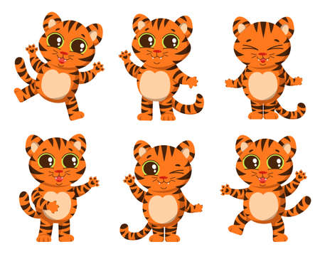 Set of funny little tiger in differentのイラスト素材