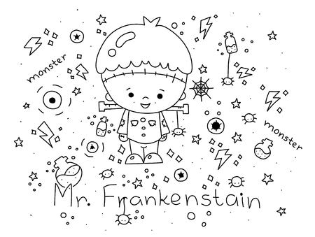 A frankenstain vector illustration in flat color design, lettering, doodle artのイラスト素材