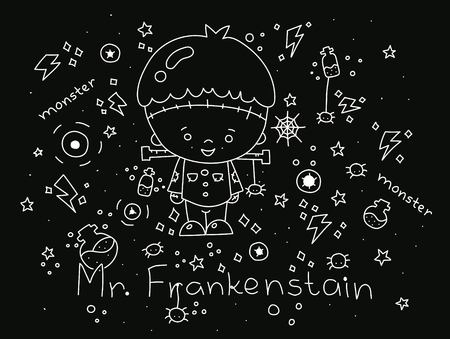 A frankenstain vector illustration in flat color design, lettering, doodle artのイラスト素材