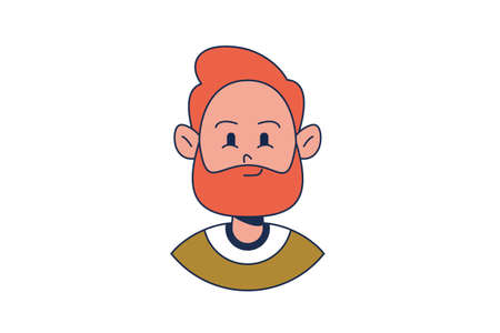 The head of a red-haired bearded man in profile. Avatar of a hipster. Character face front view. Portrait for social media. Vector flat illustrationのイラスト素材
