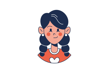 Head of teenage girl with pigtails. Portrait of schoolgirl. Avatar for profile. Face of a child....