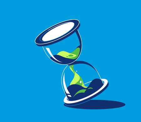 Vector illustration of glass sand clock, hourglass. Deadline, time concept.のイラスト素材