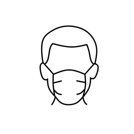 man wear face mask medical vector icon or man person wear protective medical mask isolated symbol, line art, flat illustration - Vectorのイラスト素材