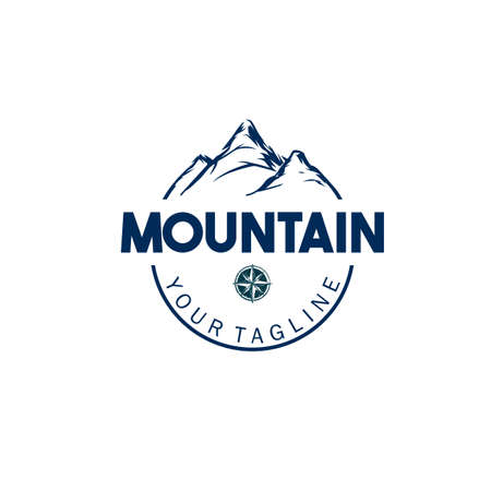 Mountain Logo Illustartion vector.Vintage mountain and outdoor adventures icon logo. Travel Tourism, hiking and camping Logoのイラスト素材