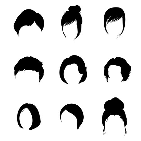 Set of Women Hair - Short Haircut - Women Hairstyle - Silhouette Vector Illustrationのイラスト素材